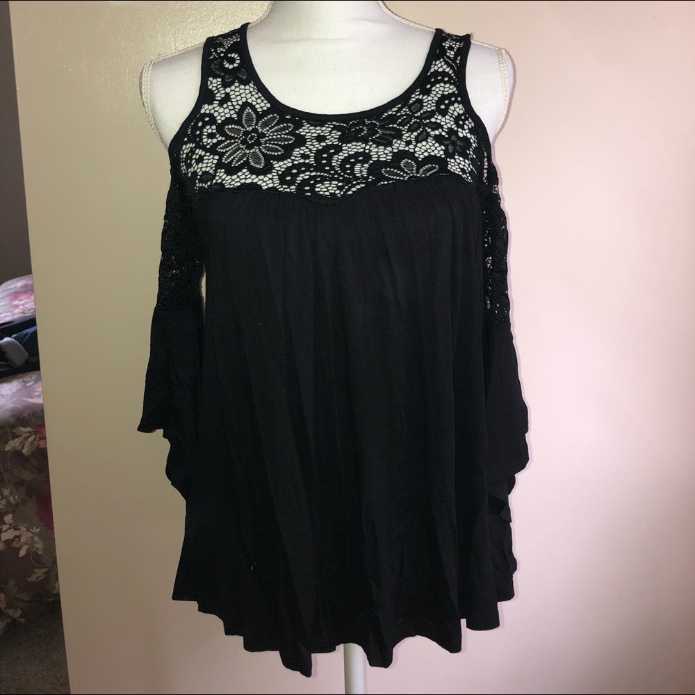 Cold Shoulder Black Lace Top
